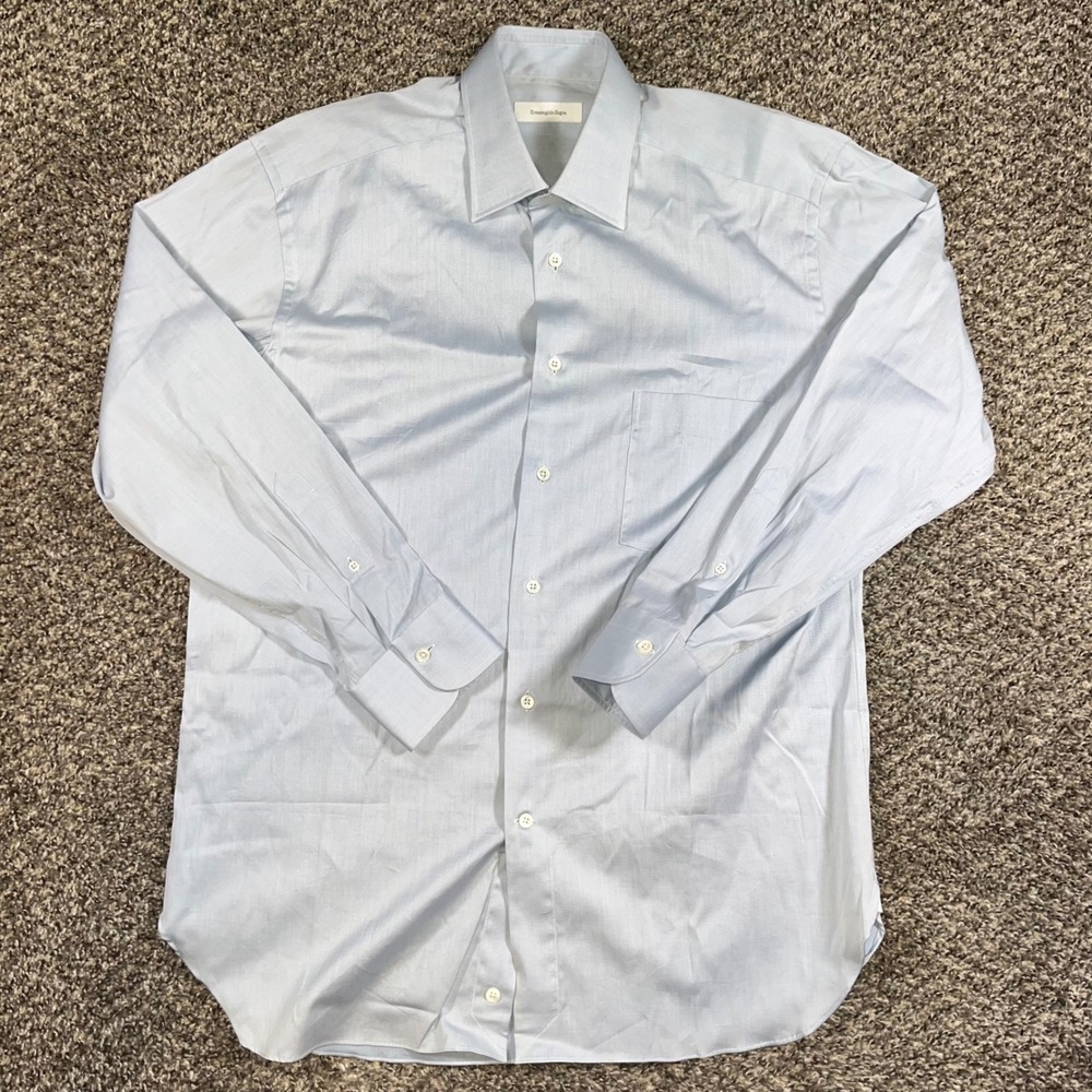Ermenegildo Zegna Mens 16/41 Light Blue Comfort Fit Dress Shirt Long Sleeve